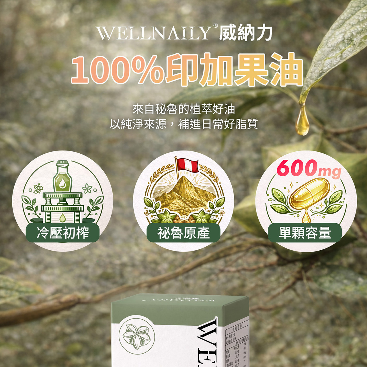 印加果油膠囊產品外盒展示 WELLNAILY 威納力