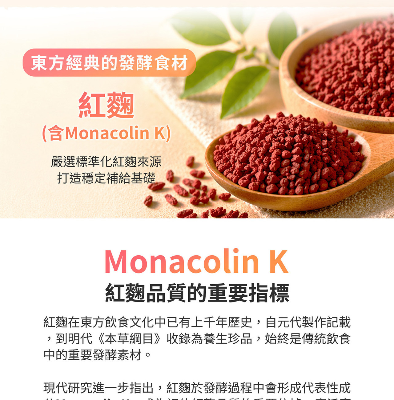紅麴發酵粉末特寫，展現東方傳統發酵素材與自然色澤