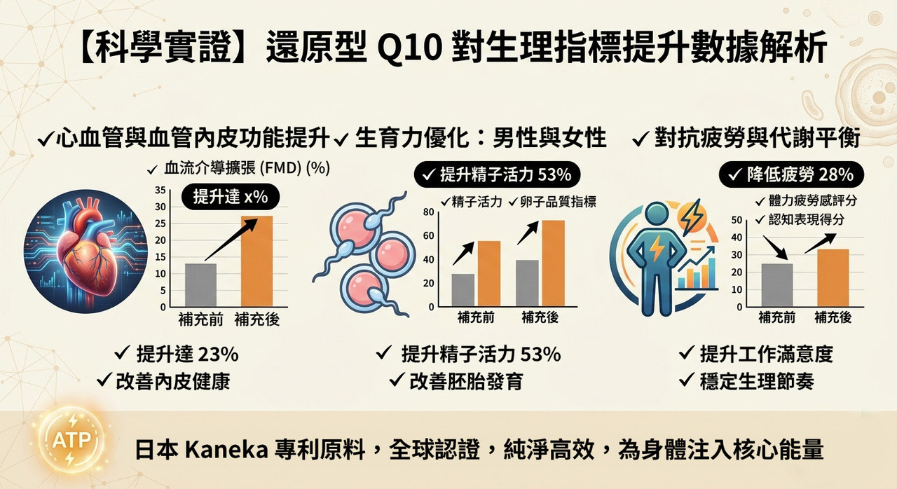 還原型Q10對生理指標提升數據圖