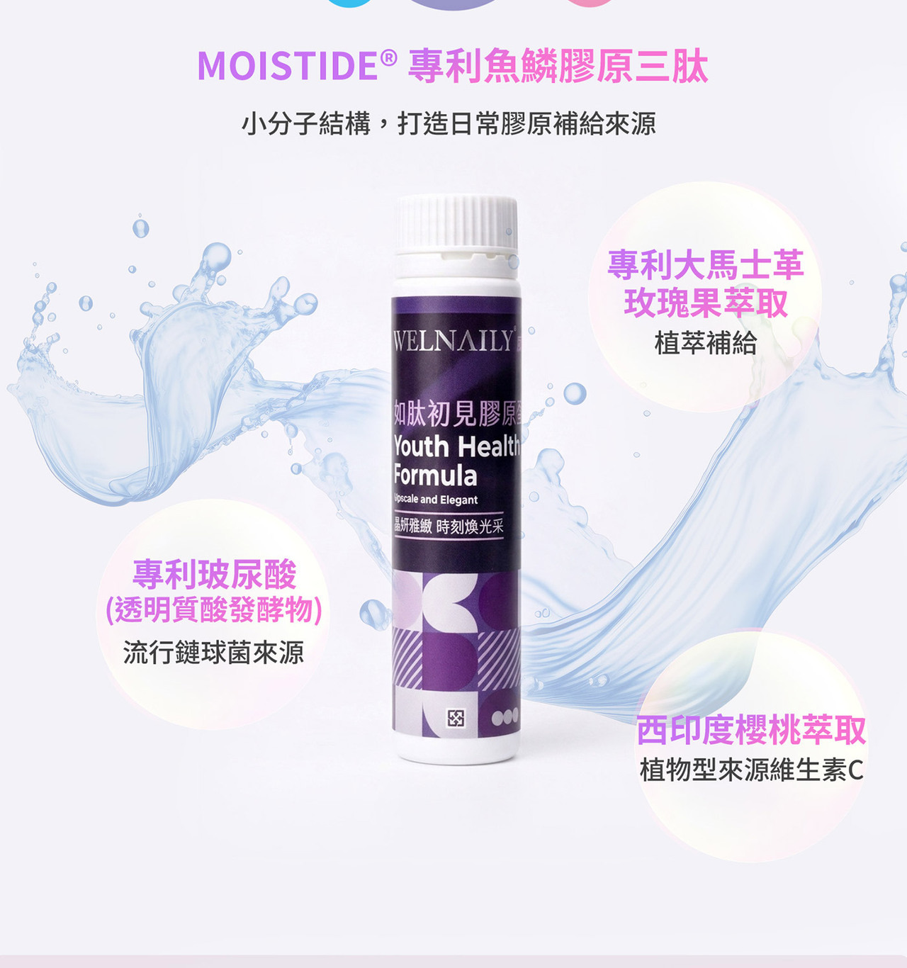 如肽初見膠原蛋白飲白桃風味產品瓶身主視覺