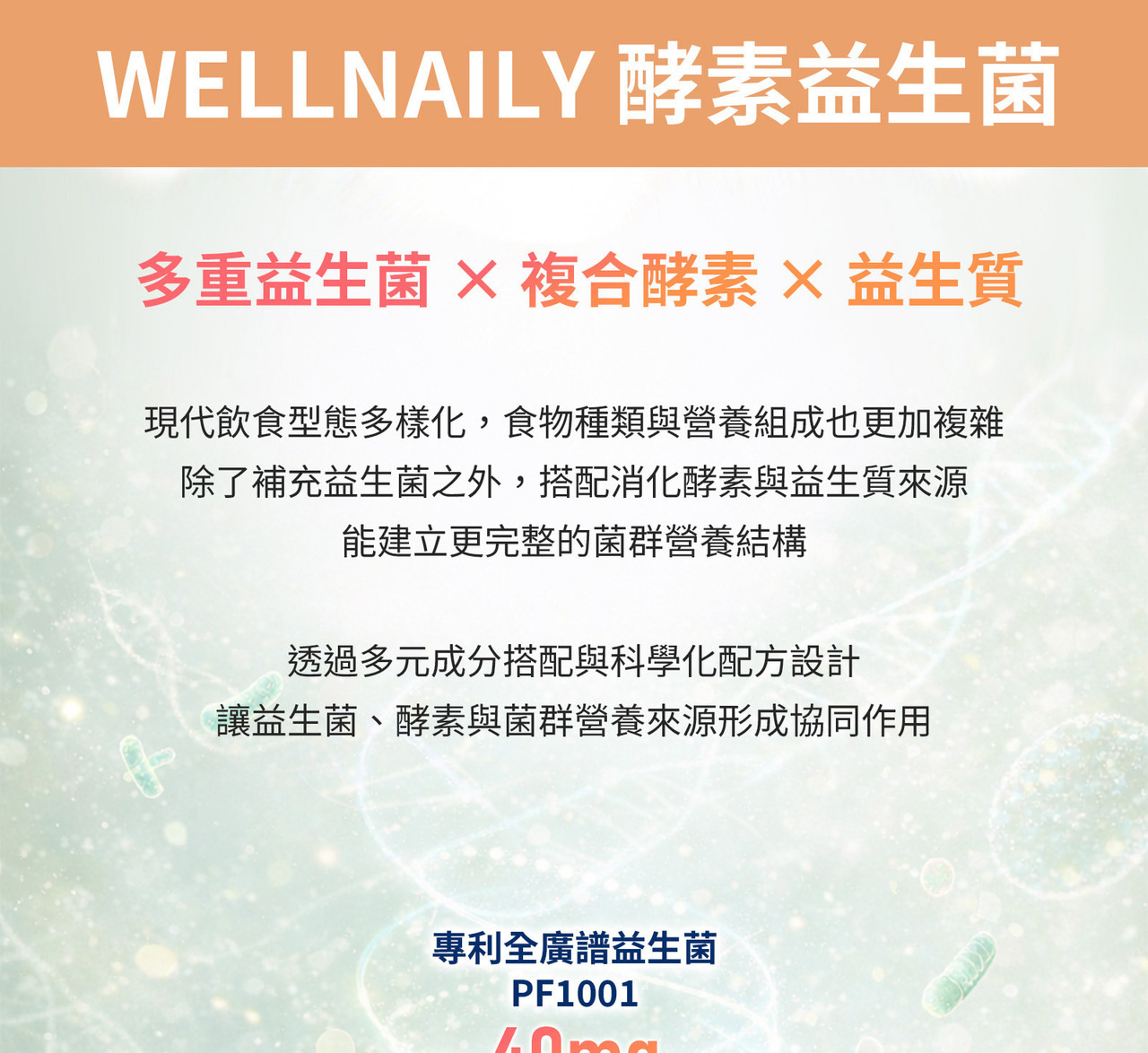 WELLNAILY威納力酵素益生菌複方設計結構圖