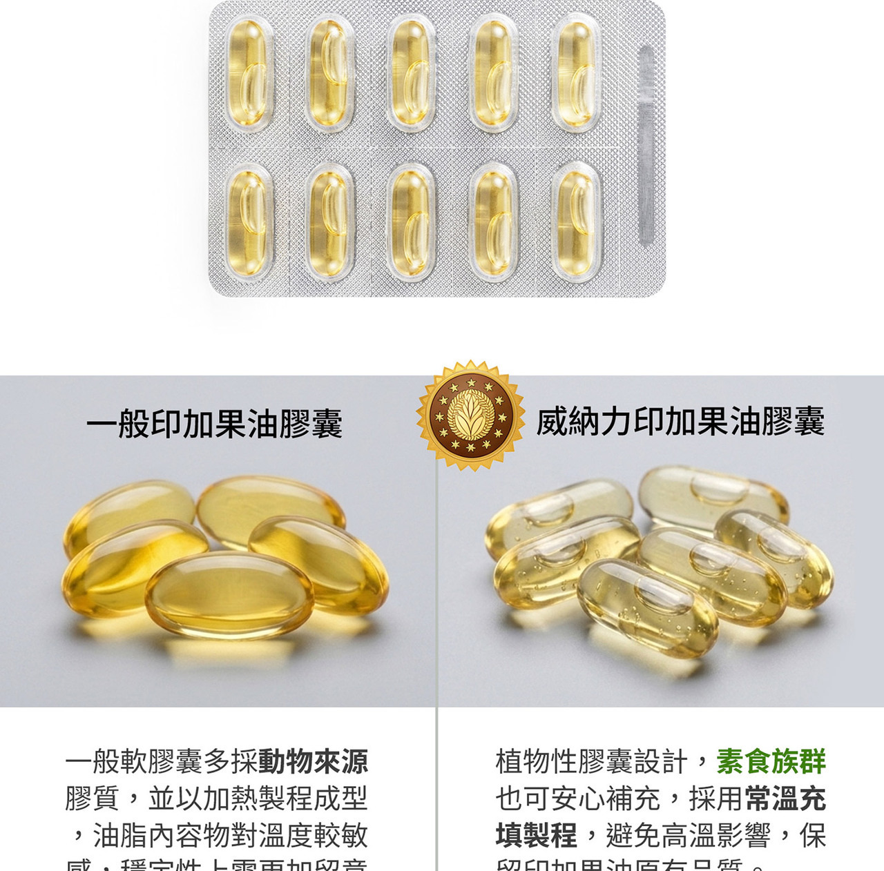 印加果油植物性 Omega 3 6 9 成分示意圖