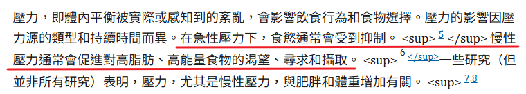 遇到的壓力是短時間、非常重大的，大到無法解決，身體會出現胃痛、消化不良、食慾改變等腸胃不適。