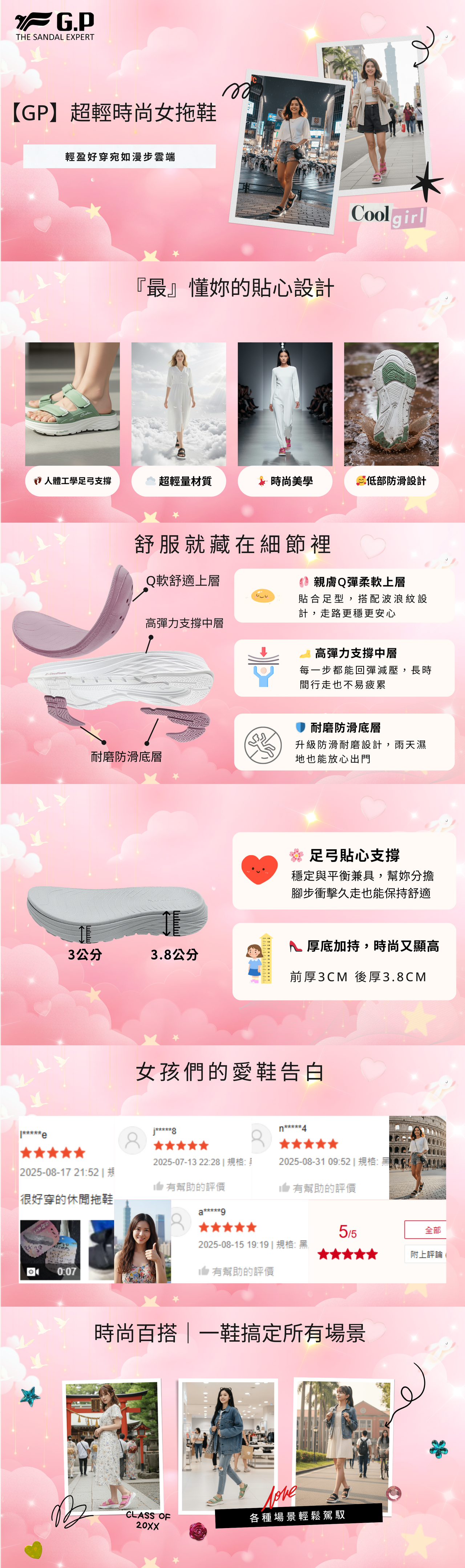 GP 輕量女舒緩拖鞋 厚底顯高