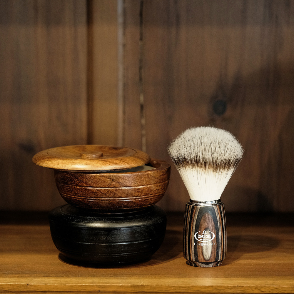 復古木質調刷皂兩件組義大利omega 木紋刮鬍刷 英國老牌taylor 木碗皂 檀香 白金任選一款 Barberone 第一男仕