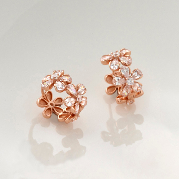玫瑰金色鋯石純銀耳環-柔花映光