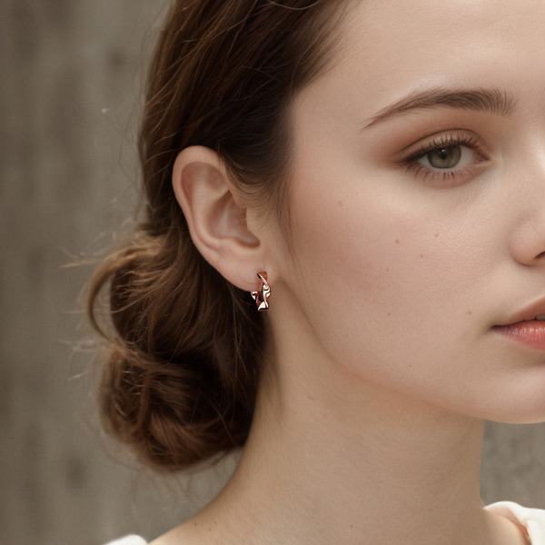 玫瑰金色純銀耳環- 戀戀極簡春光潔淨