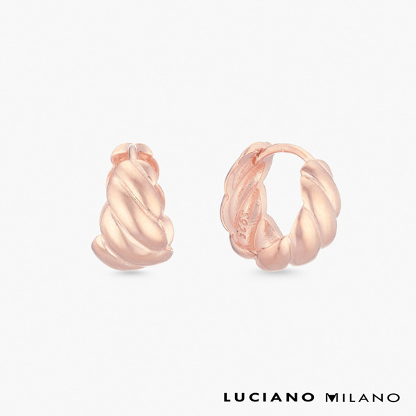 玫瑰金色純銀耳環-恆光扭環