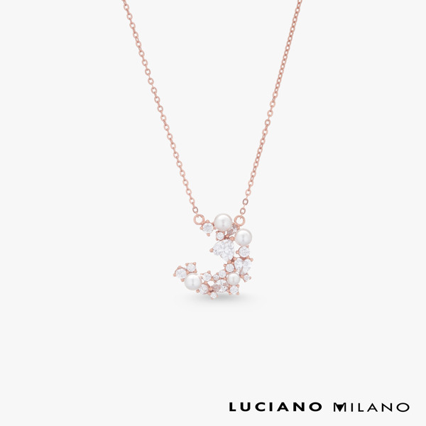 玫瑰金色鋯石貝珠純銀項鍊-繁花映光