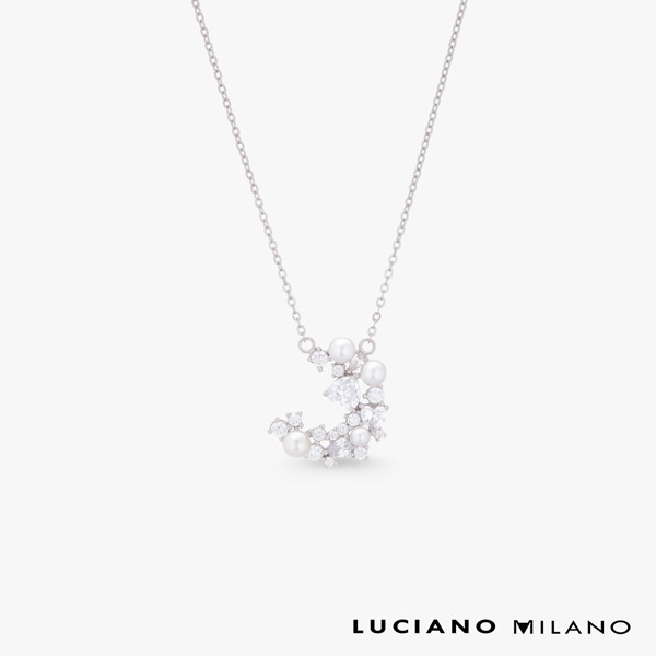 白K色鋯石貝珠純銀項鍊-繁花映光