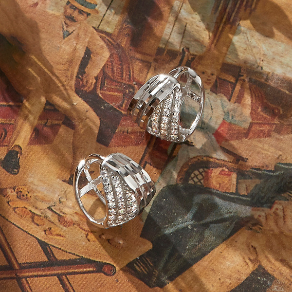 白K色鋯石純銀耳環-光構之環