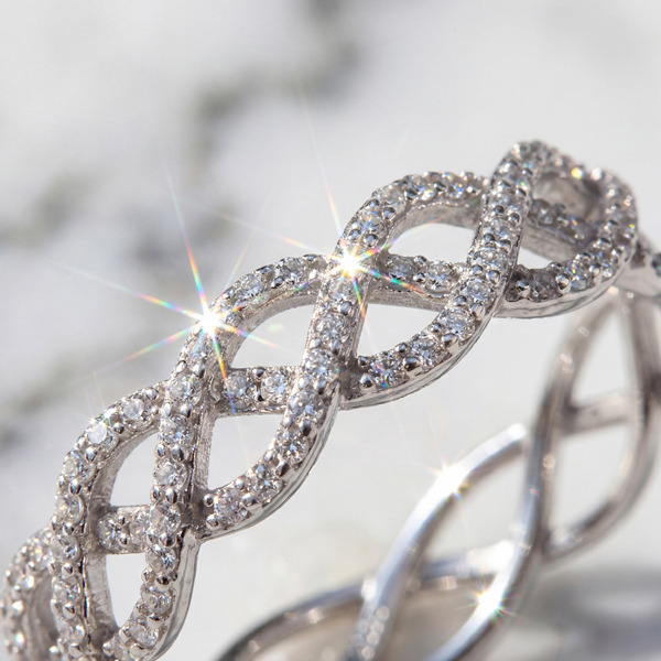 白K色鋯石純銀戒指-交織之環