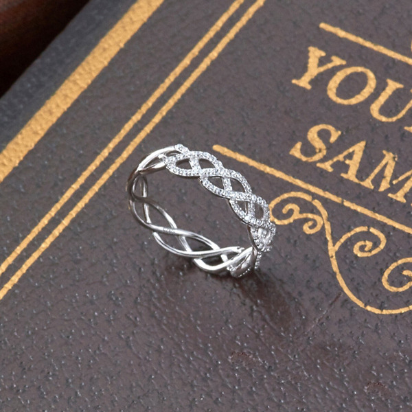 白K色鋯石純銀戒指-交織之環