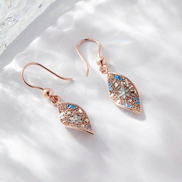 玫瑰金色琺瑯純銀耳環-星瀾水滴