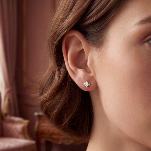 玫瑰金色莫桑石純銀耳環-恆光之心