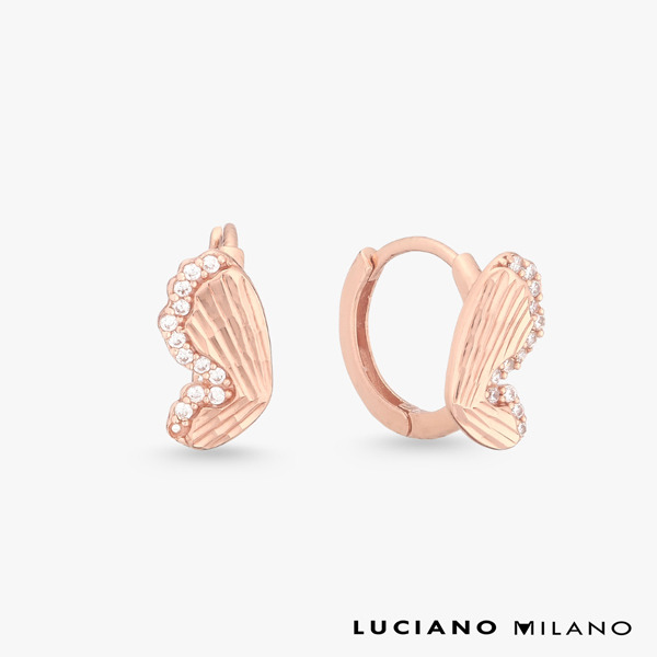 玫瑰金色鋯石純銀耳環-銀羽守光