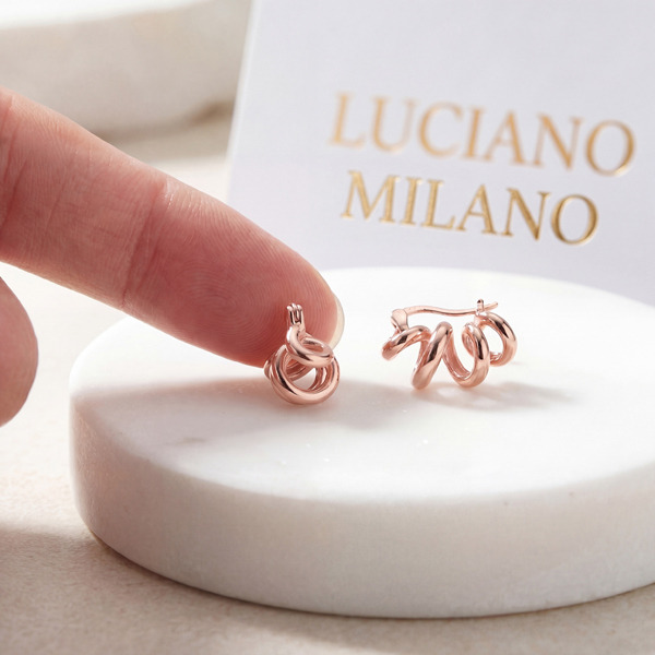 玫瑰金色純銀耳環-交織銀曜