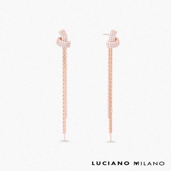 玫瑰金色鋯石純銀耳環-花樣流光