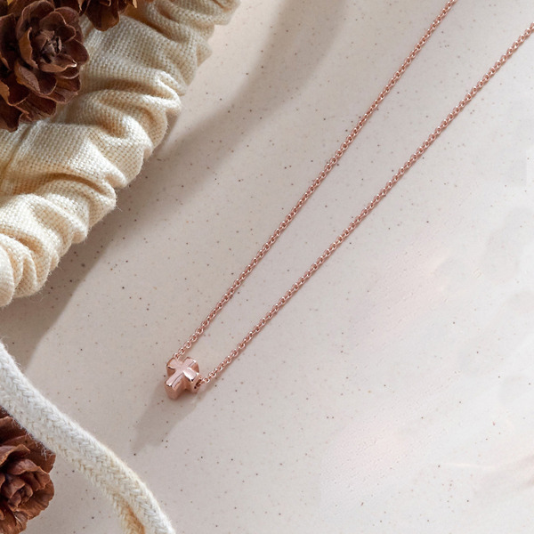 玫瑰金色純銀項鍊-恩典堅心-小