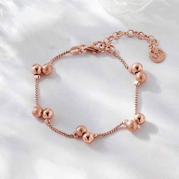 玫瑰金色純銀手鍊-靜綻花鍊