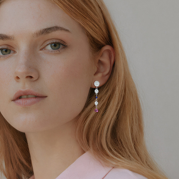 銀色坦桑石粉碧璽純銀耳環-瑤光