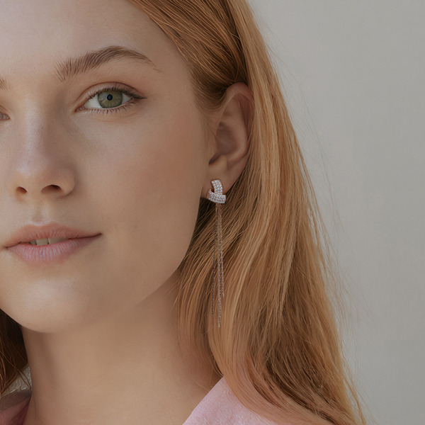 玫瑰金色鋯石純銀耳環-花樣流光