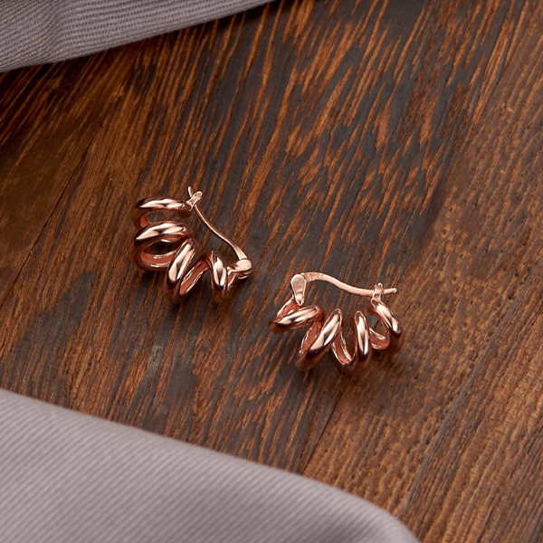 玫瑰金色純銀耳環-交織銀曜