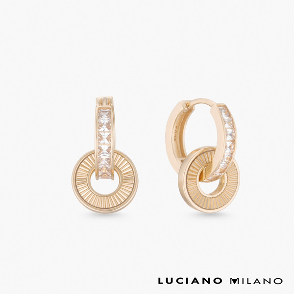 金色鋯石純銀耳環-恆光雙環