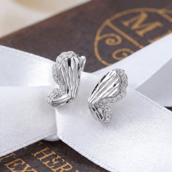 白K色鋯石純銀耳環-銀羽守光