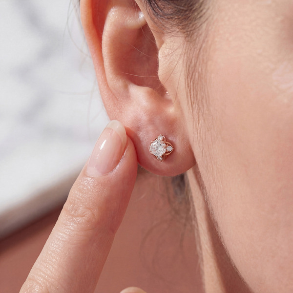 玫瑰金色莫桑石純銀耳環-恆光之心