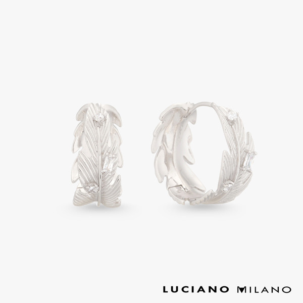 白K色鋯石純銀耳環-銀葉花冠