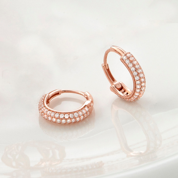 玫瑰金色鋯石純銀耳環-微耀圈語