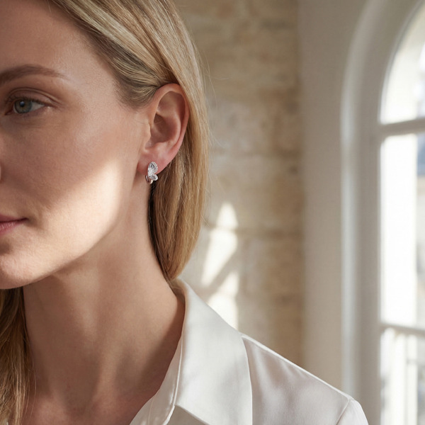 白K色鋯石純銀耳環-銀羽守光