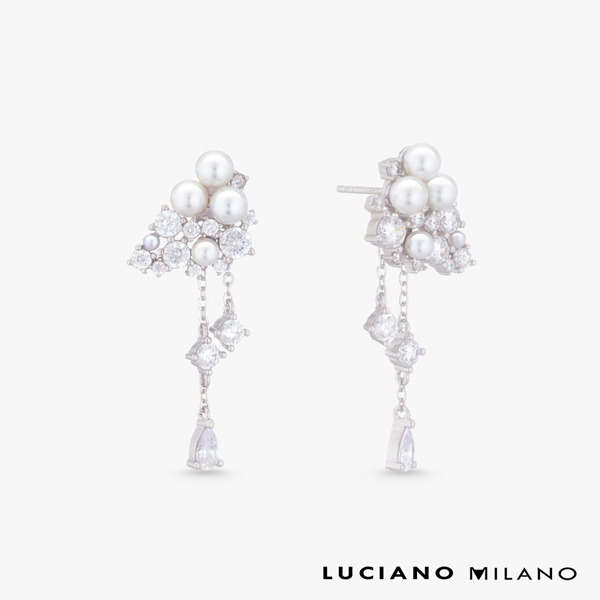 白K色鋯石貝珠純銀耳環-光序垂語