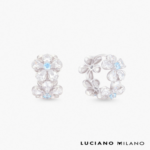 白K色鋯石純銀耳環-藍露花影