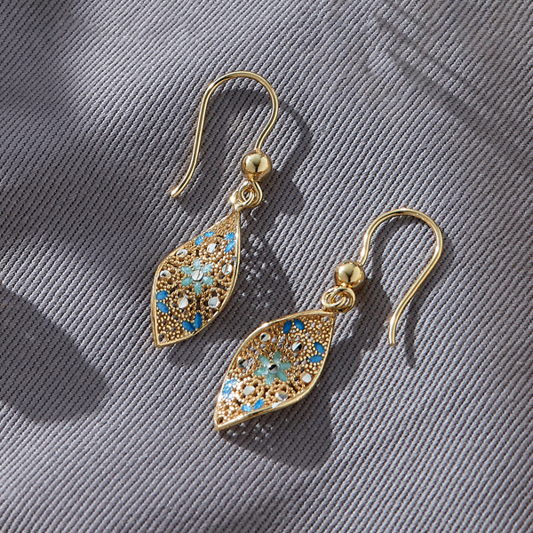 金色琺瑯純銀耳環-星瀾水滴