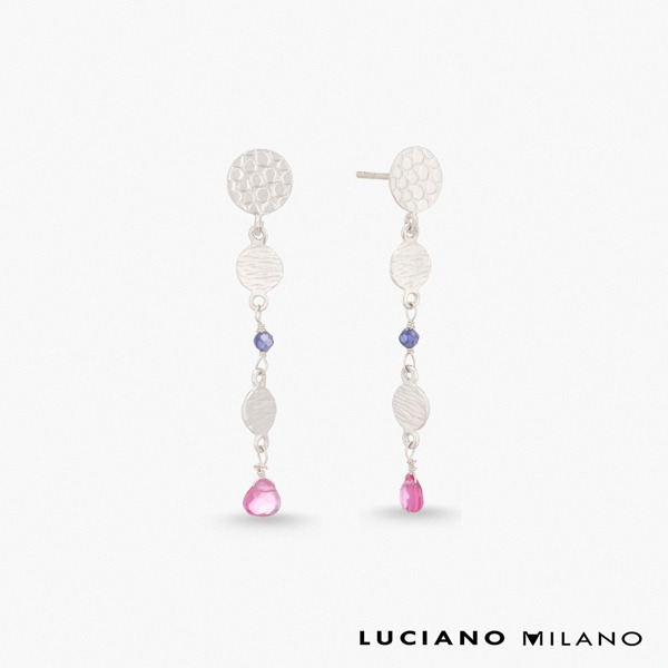 銀色坦桑石粉碧璽純銀耳環-瑤光