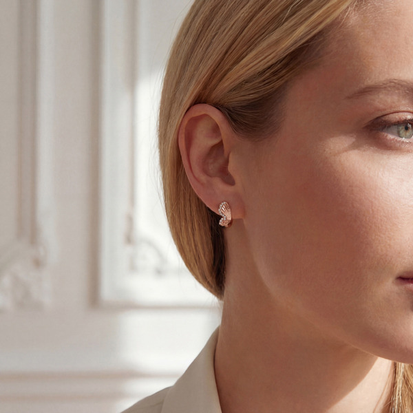 玫瑰金色鋯石純銀耳環-銀羽守光