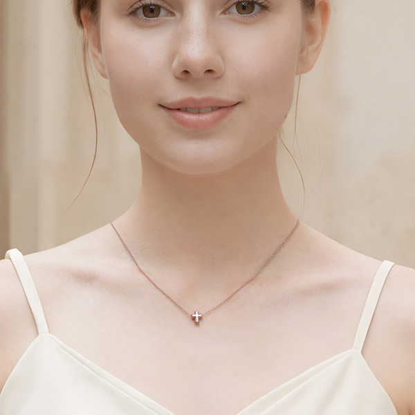 玫瑰金色純銀項鍊-恩典堅心-大