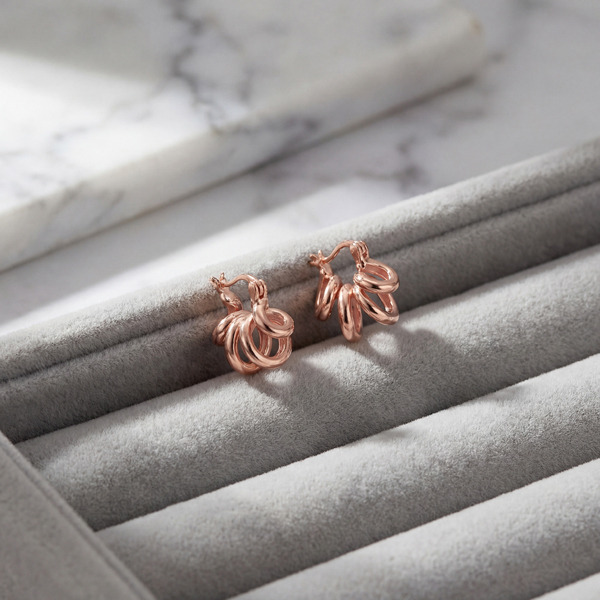 玫瑰金色純銀耳環-交織銀曜