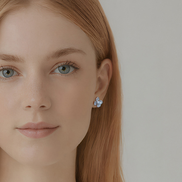 白K色鋯石純銀耳環-飛揚浪漫