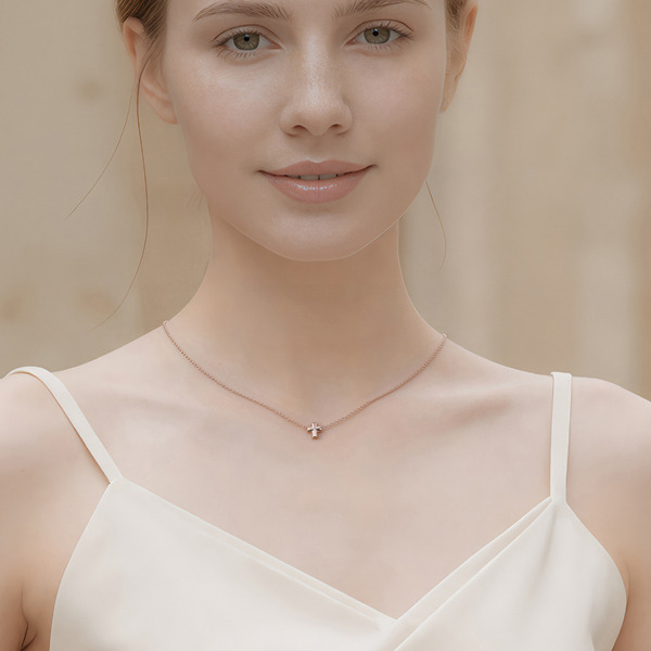 玫瑰金色純銀項鍊-恩典堅心-小