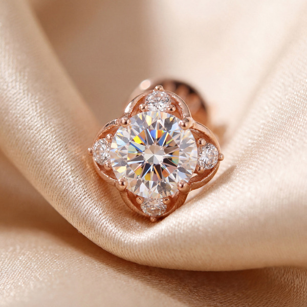 玫瑰金色莫桑石純銀耳環-恆光之心