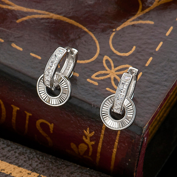 白K色鋯石純銀耳環-恆光雙環