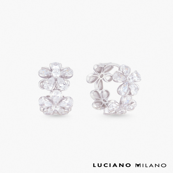 白K色鋯石純銀耳環-柔花映光