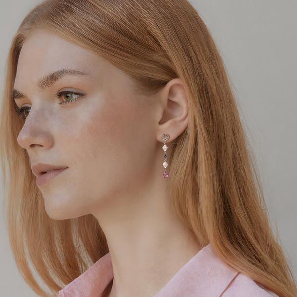 玫瑰金色坦桑石粉碧璽純銀耳環-瑤光