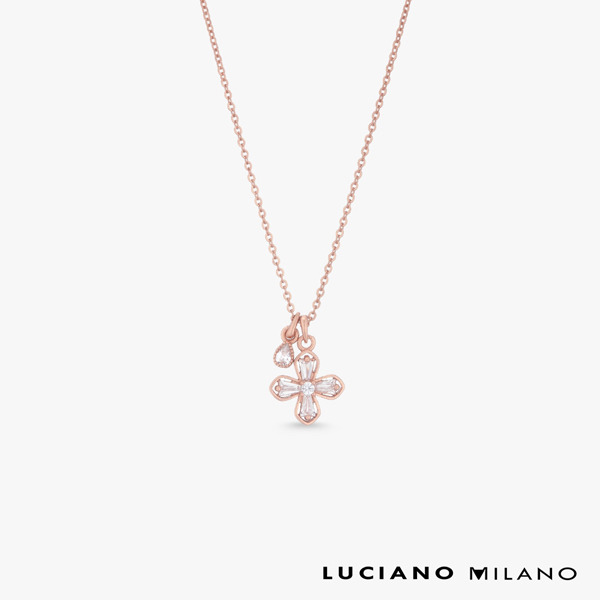 玫瑰金色莫桑石純銀項鍊-幸運花語