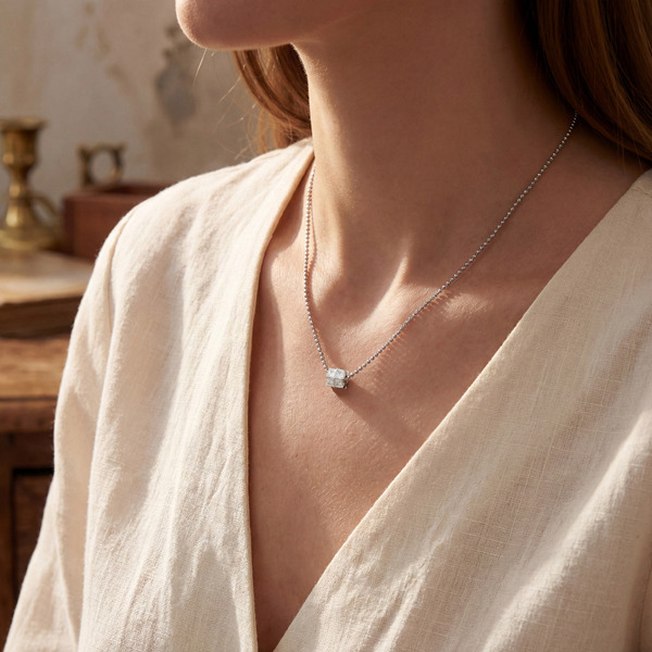 白K色鋯石純銀項鍊-光序之語