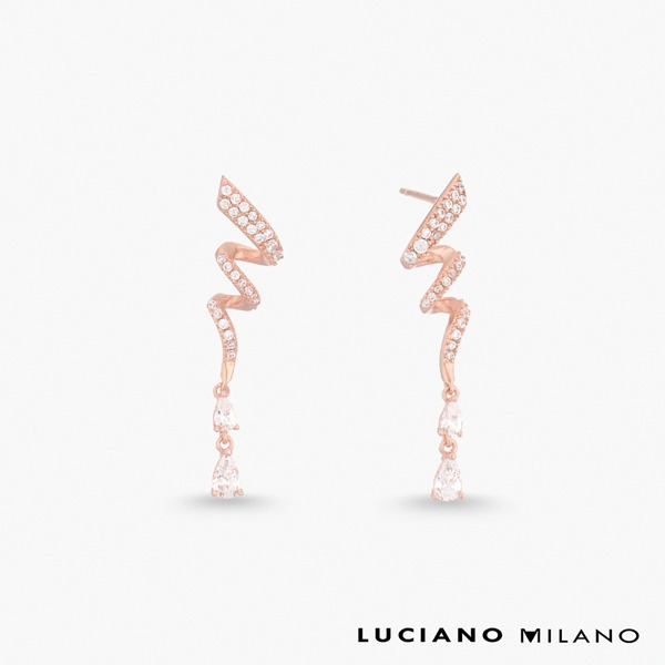 玫瑰金色鋯石純銀耳環-悠然