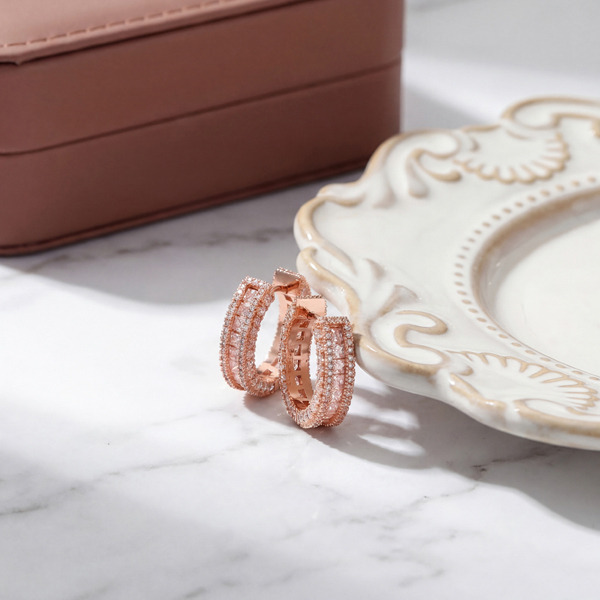 玫瑰金色鋯石純銀耳環-恆耀之環